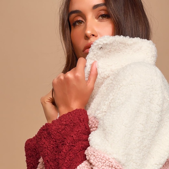 Lulus Pink Multi Color Sherpa Jacket - Picture 4 of 9